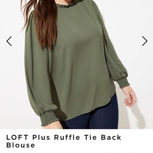 BNWT LOFT green blouse ruffle collar tie back 26w
